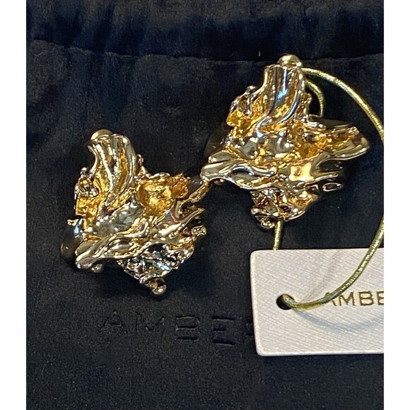 Amber Sceats Reese Earrings 24k Gold Plated Nugget New Retail $229 - Picture 5 of 6